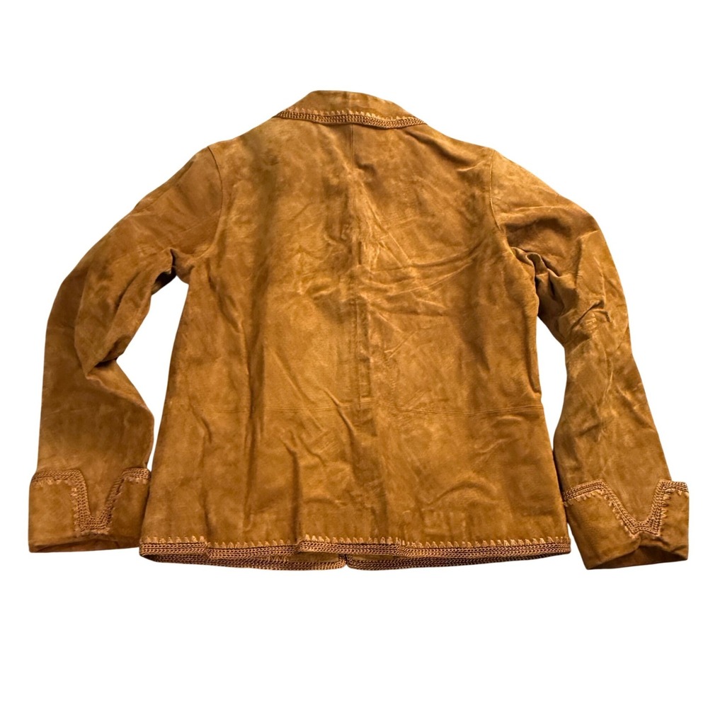 Christopher & Banks Suede Jacket Women Medium Brown Boho Embroidered Zip Up - Picture 4 of 6